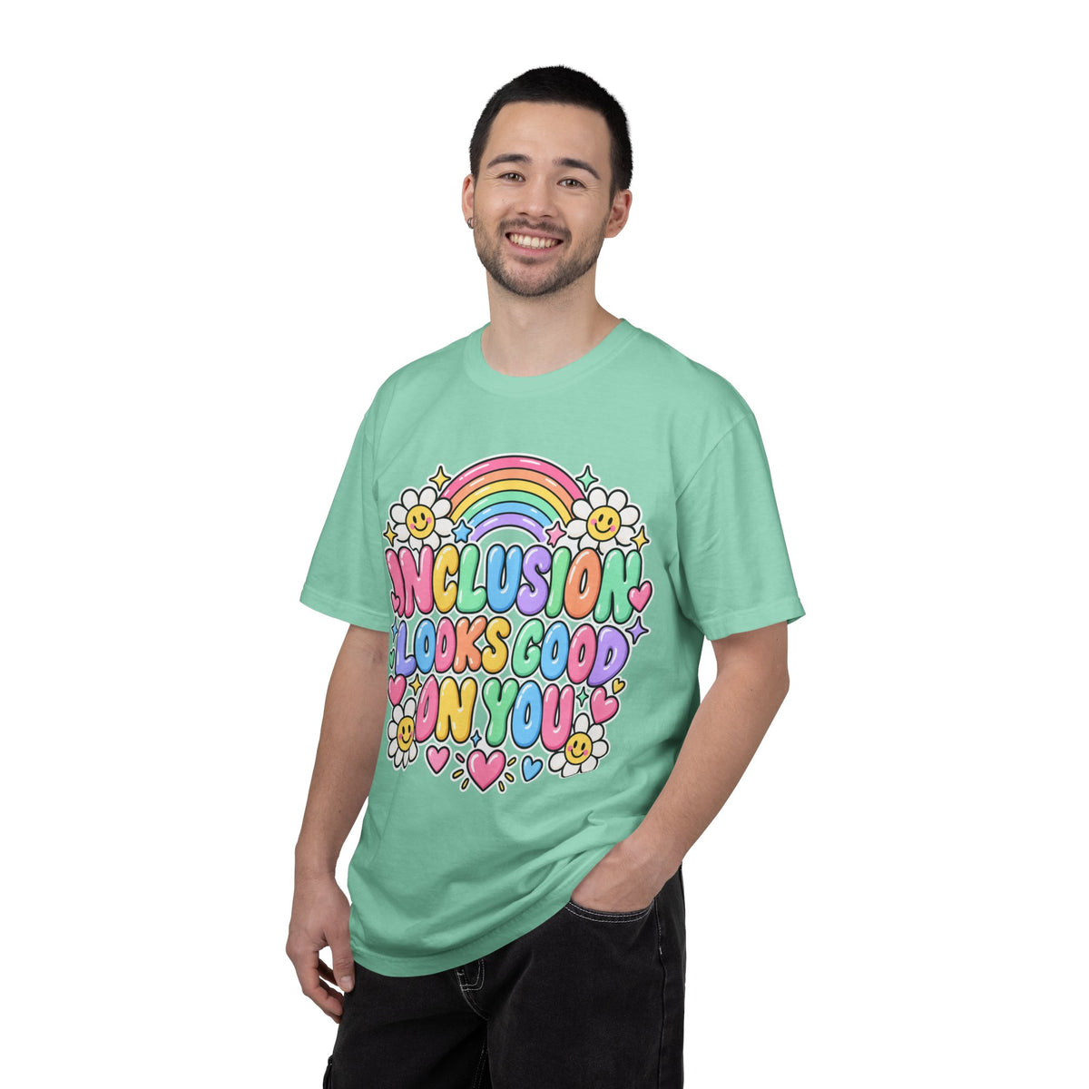 Inclusion Looks Good On You T-Shirt | Rainbow Smiles Graphic Tee