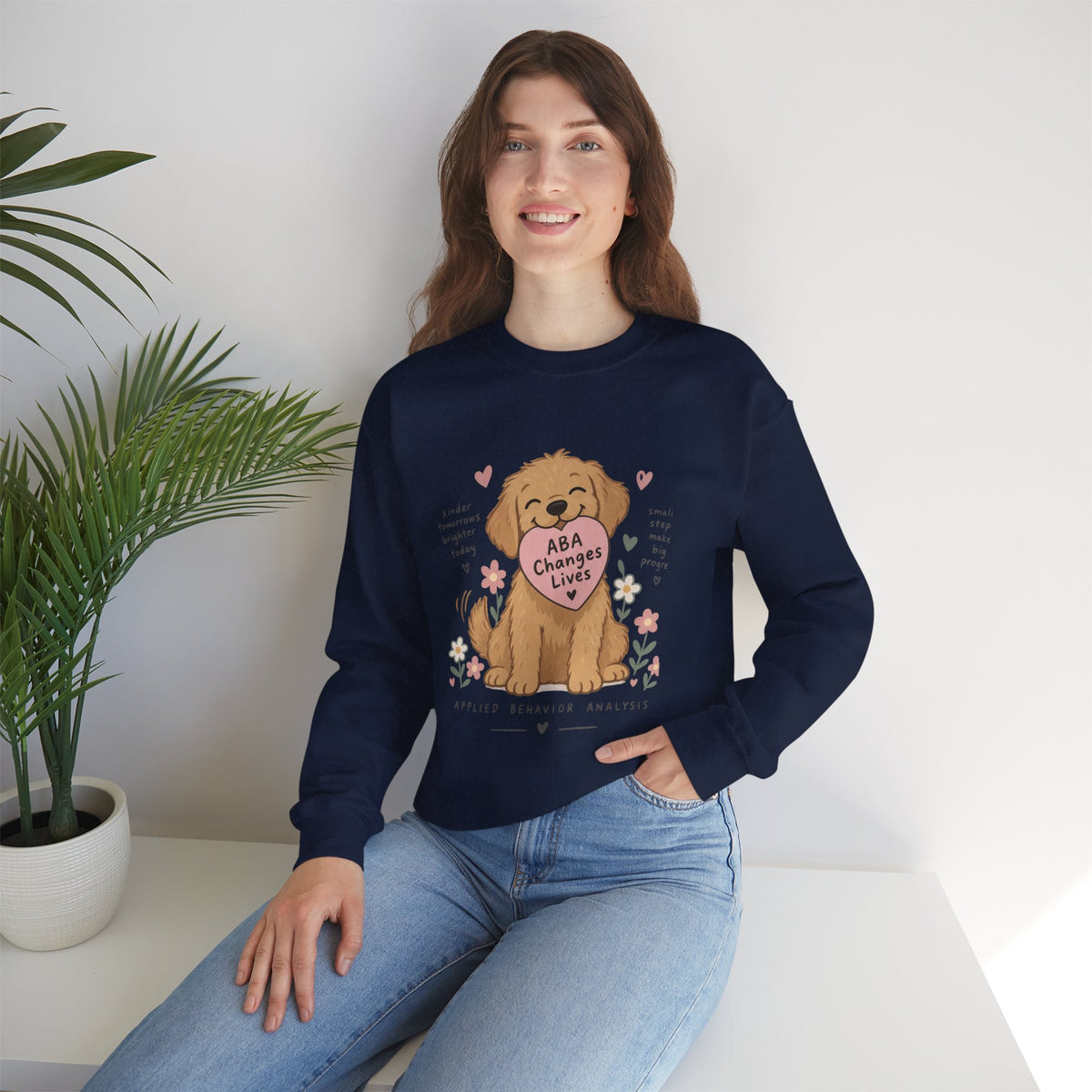 Cute Golden Retriever Holding Heart ABA Changes Lives sweatshirt | Applied Behavior Analysis dog design