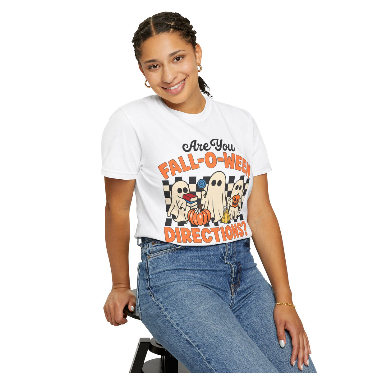 Fall-o-ween Ghosts Directions? T-shirt | Halloween pumpkin retro graphic