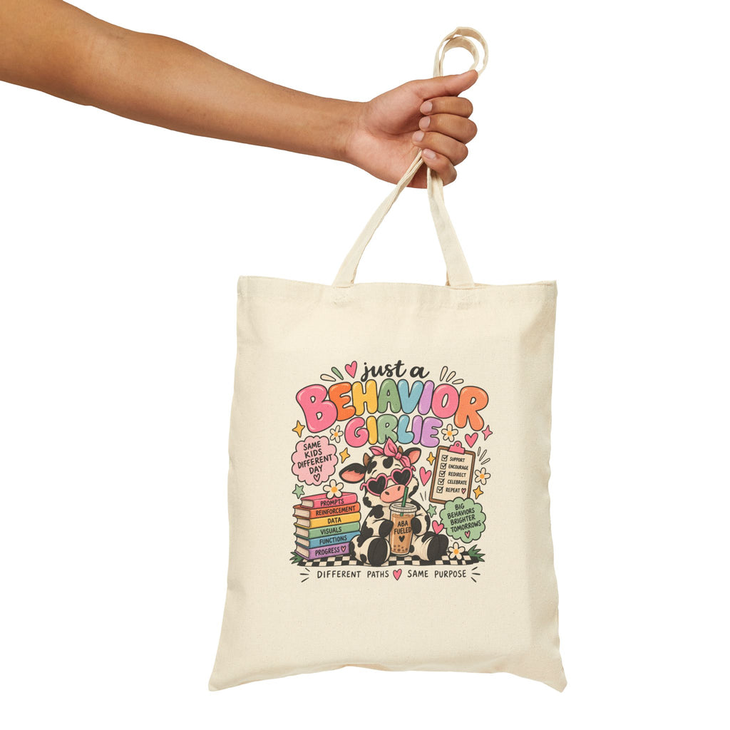 Just a Behavior Girl tote bag | Teacher cow illustration, books & clipboard