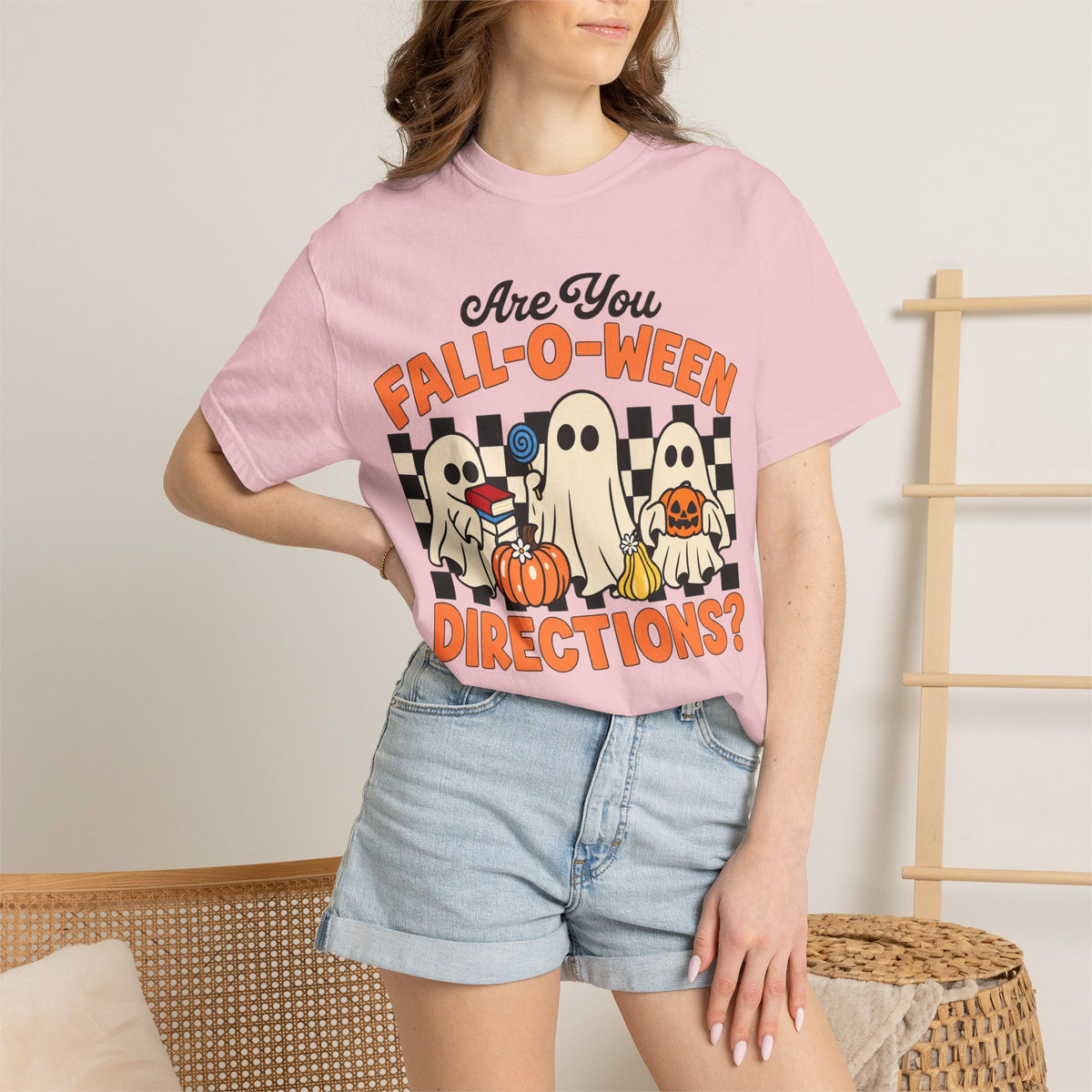 Fall-o-ween Ghosts Directions? T-shirt | Halloween pumpkin retro graphic