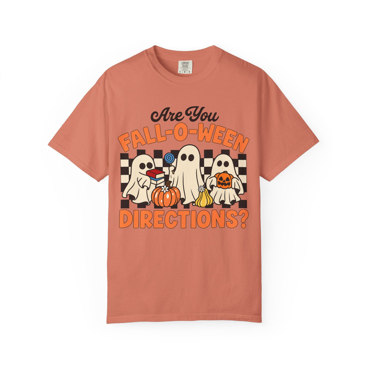 Fall-o-ween Ghosts Directions? T-shirt | Halloween pumpkin retro graphic