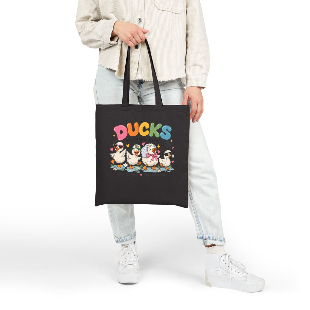 Ducks Not In A Row Tote Bag | Cartoon Ducks Canvas Tote