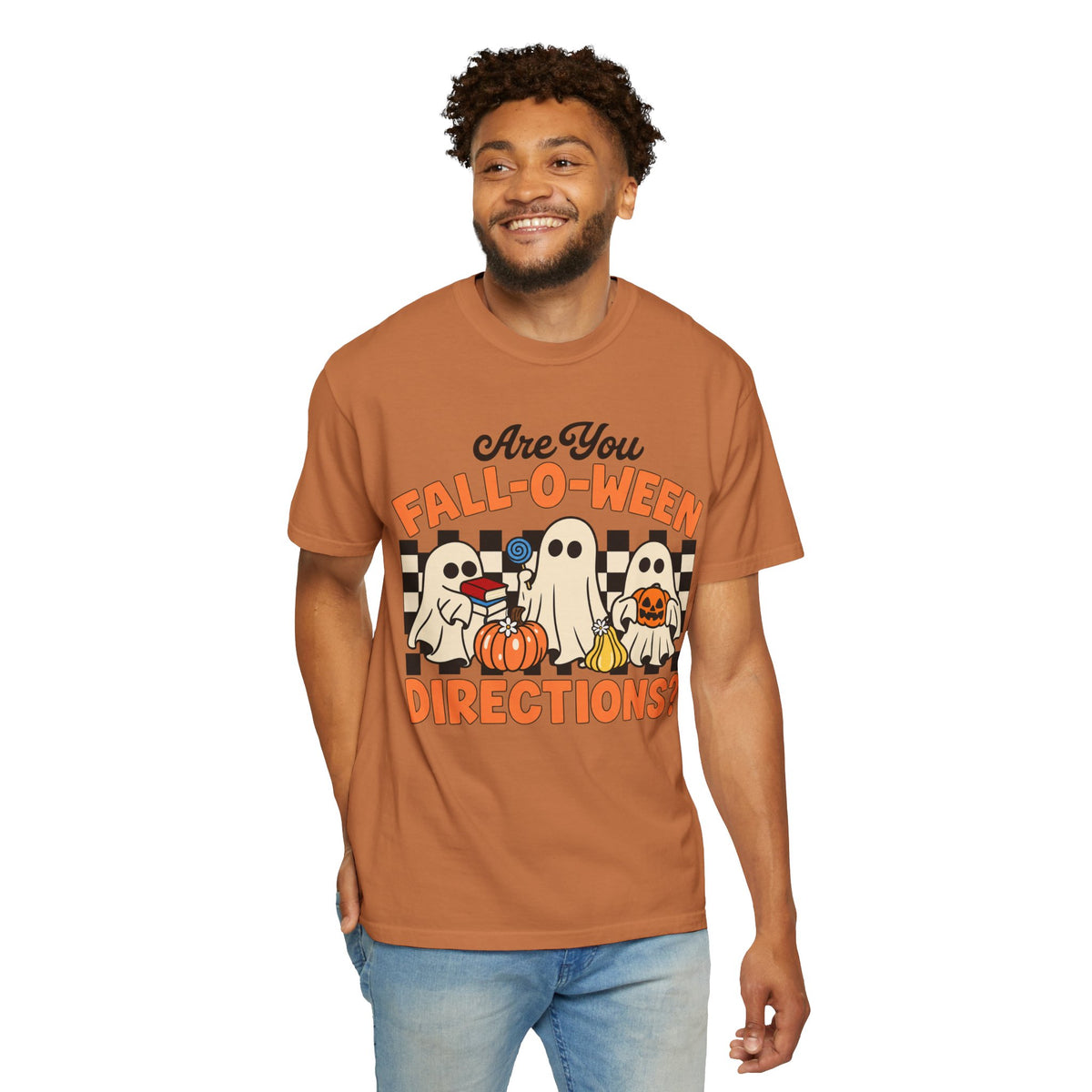 Fall-o-ween Ghosts Directions? T-shirt | Halloween pumpkin retro graphic