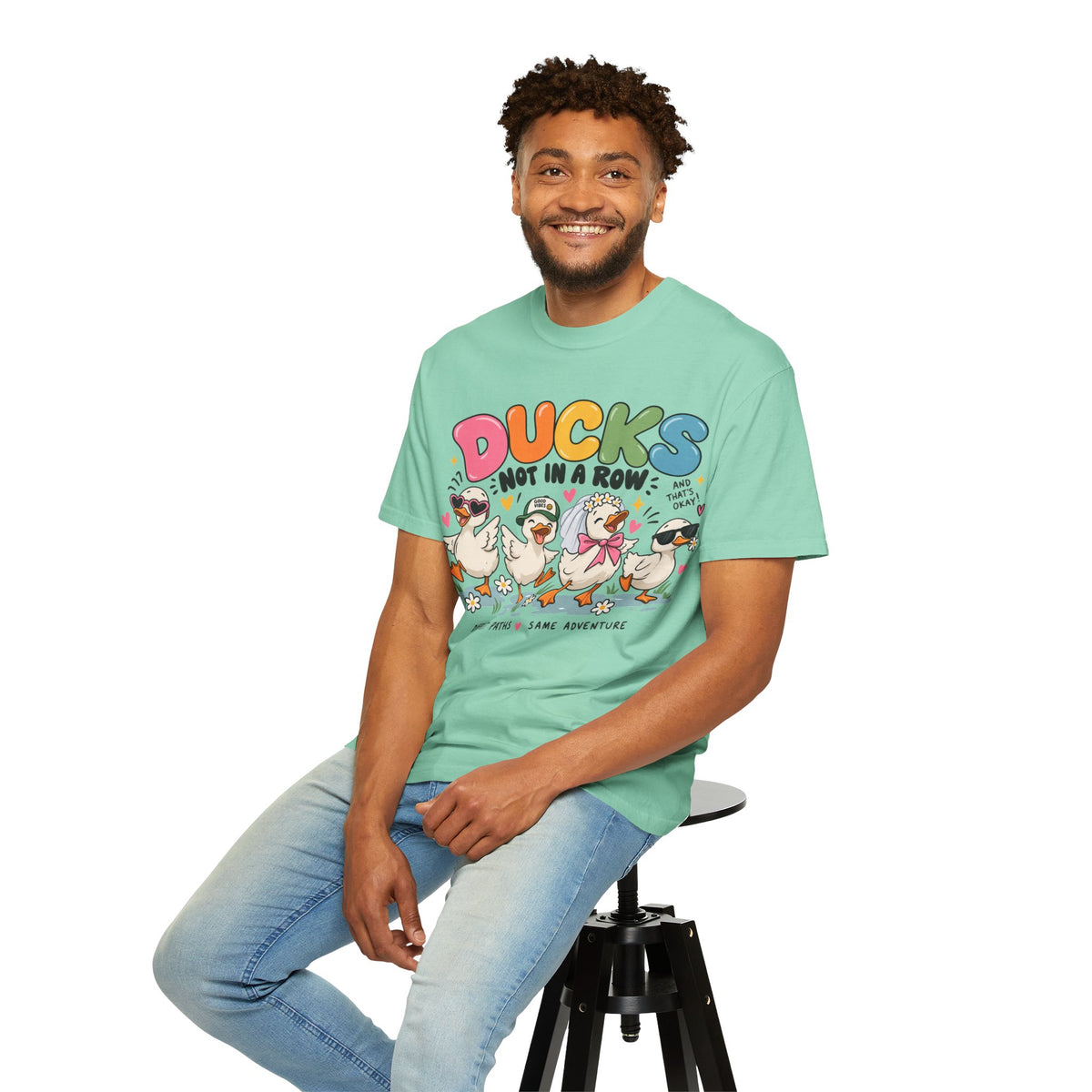 Ducks Not In A Row tee | Cute Duck Illustration T-Shirt, Different Paths Same Adventure