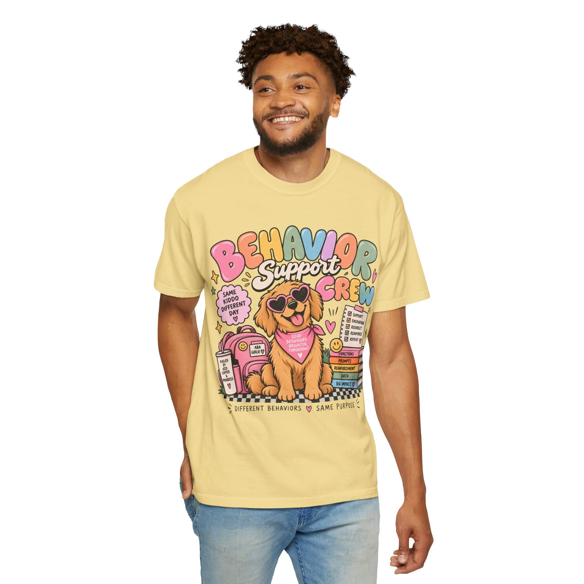 Behavior Support Crew T-shirt | Golden Retriever School Therapy Design