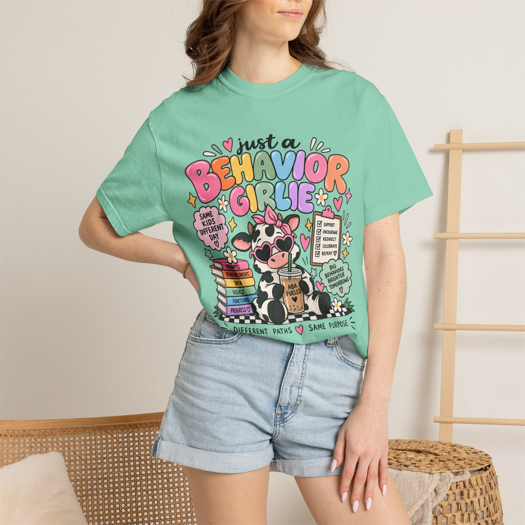 Just a Behavior Girl T-shirt | Cute Cow Therapist Illustration