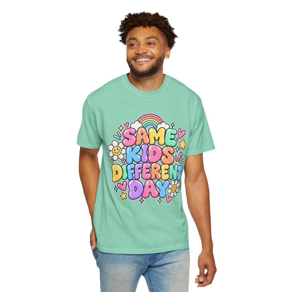 Same Kids Different Day T-shirt | Retro Rainbow Floral Typography