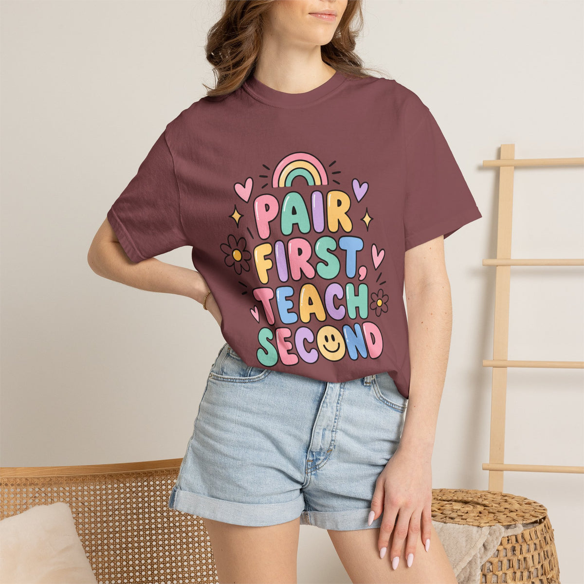 Pair First Teach Second T-Shirt | Cute Rainbow Classroom Design