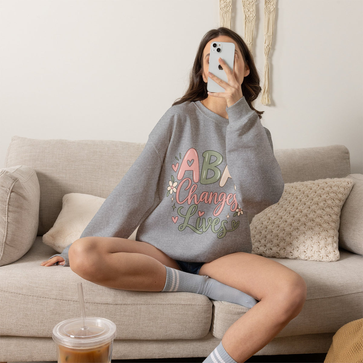 ABA Changes Lives Sweatshirt | Autism Therapy Awareness, Pastel Floral Design