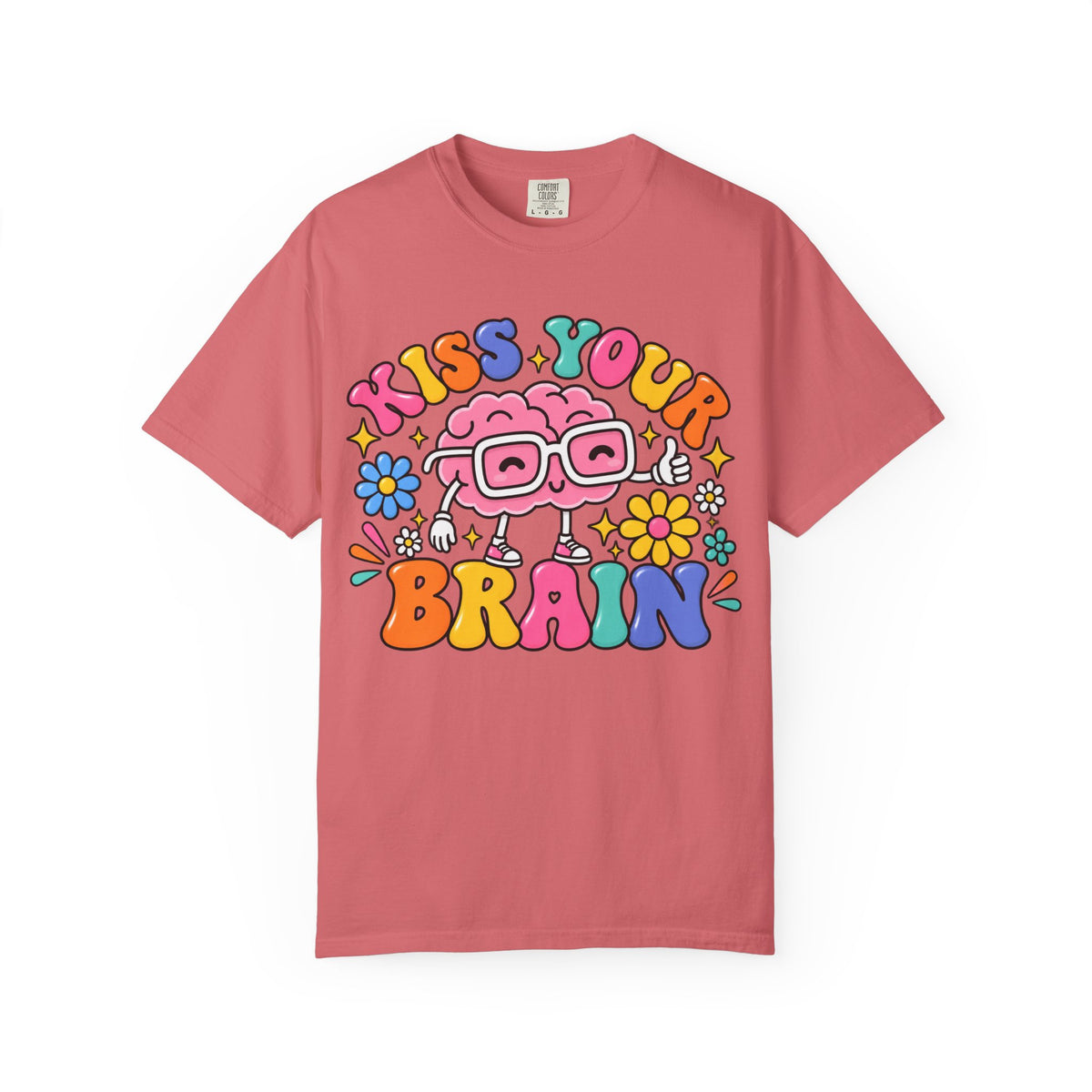 Kiss Your Brain BRI TEE | T-Shirt, Retro Cartoon Brain with Flowers