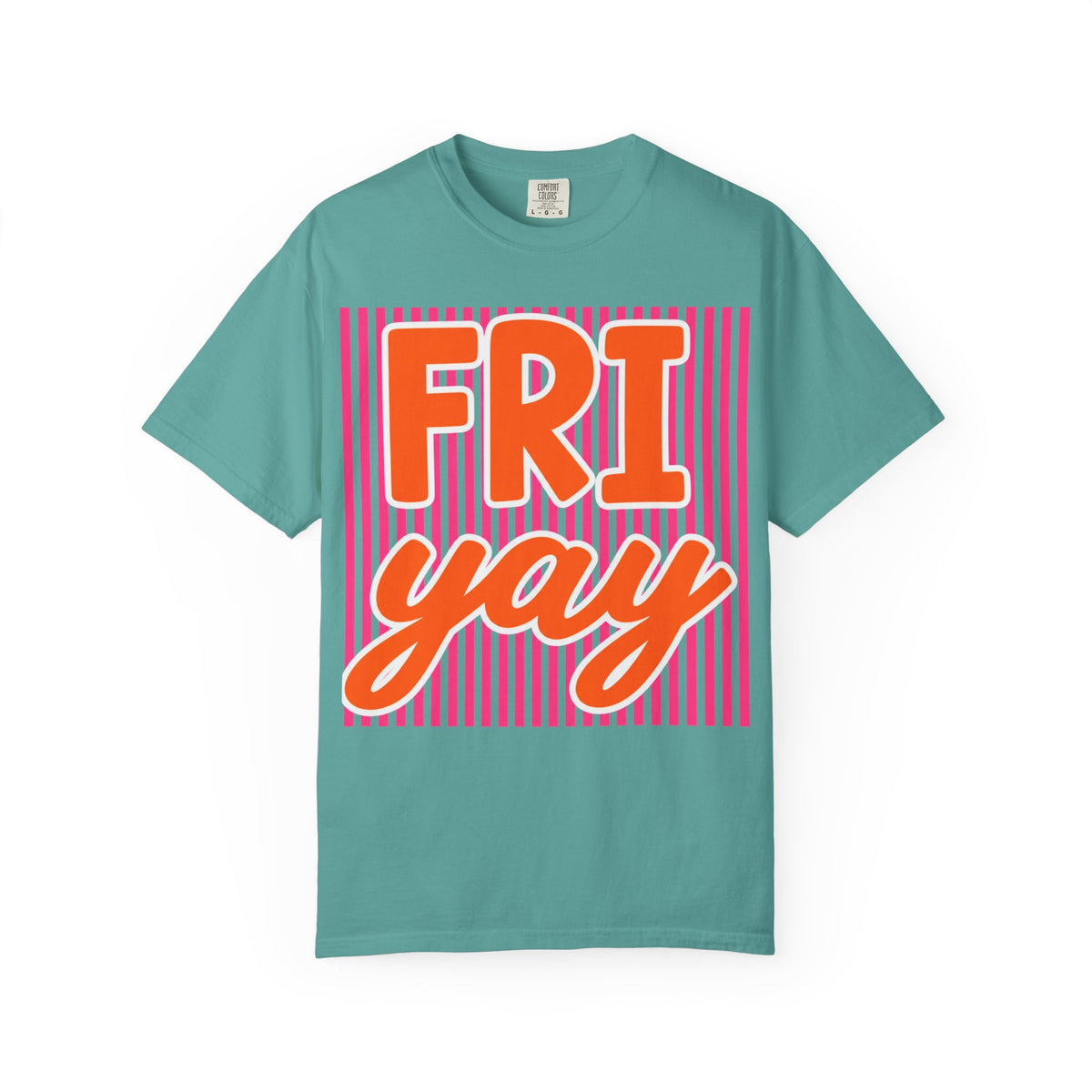 FRI yay T-shirt | Bright Retro Text, Pink Stripes