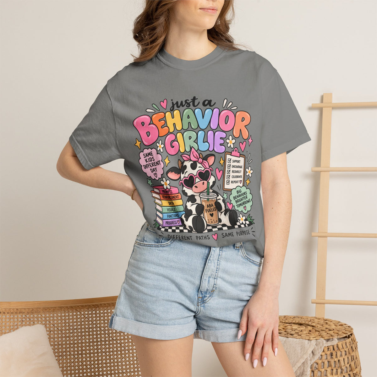 Just a Behavior Girl T-shirt | Cute Cow Therapist Illustration