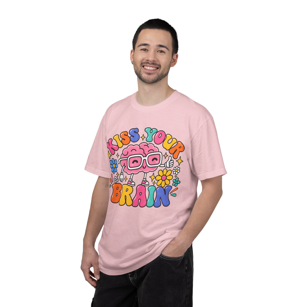 Kiss Your Brain BRI TEE | T-Shirt, Retro Cartoon Brain with Flowers