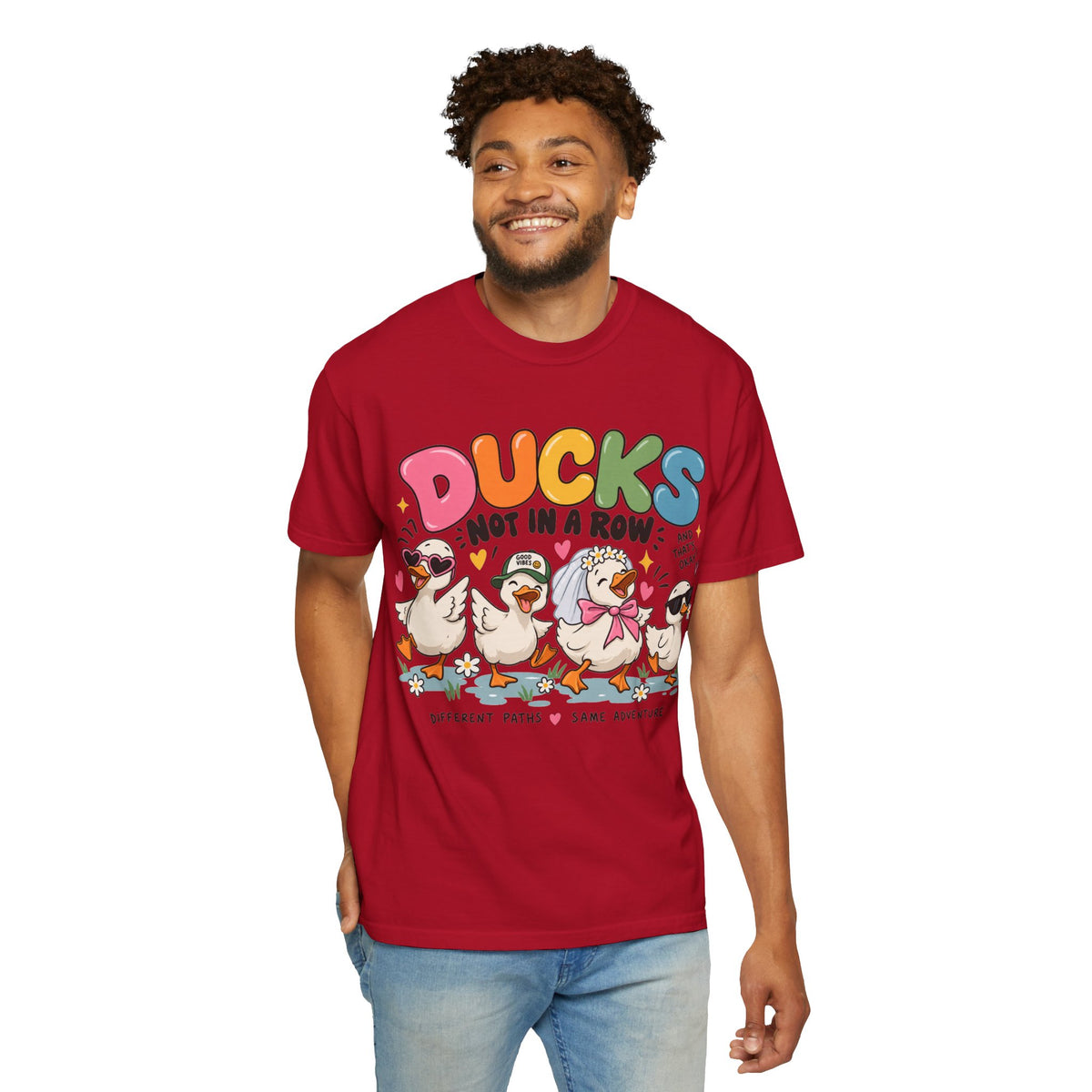 Ducks Not In A Row tee | Cute Duck Illustration T-Shirt, Different Paths Same Adventure