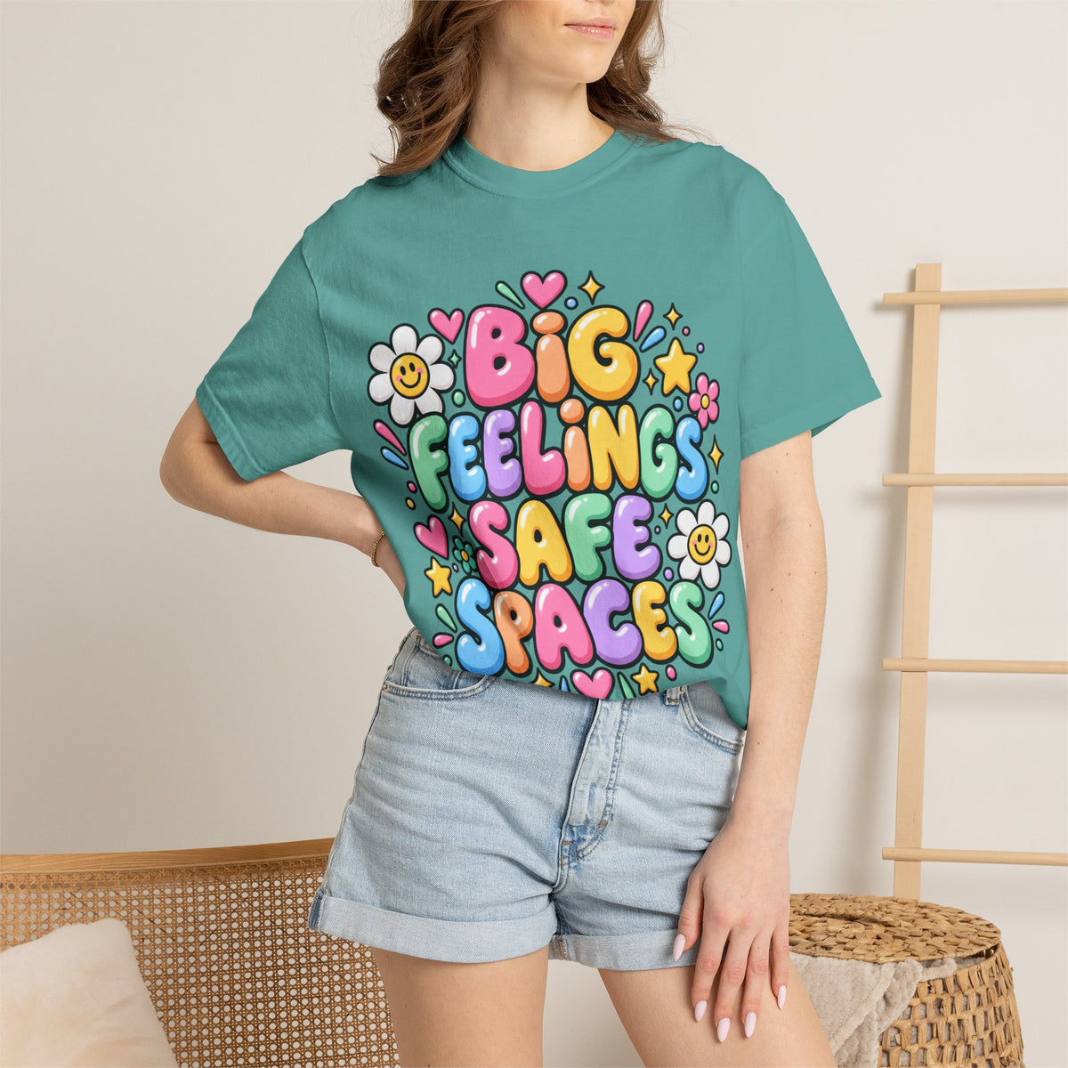 Big Feelings Safe Spaces T-shirt | Pastel Cute Floral Typography
