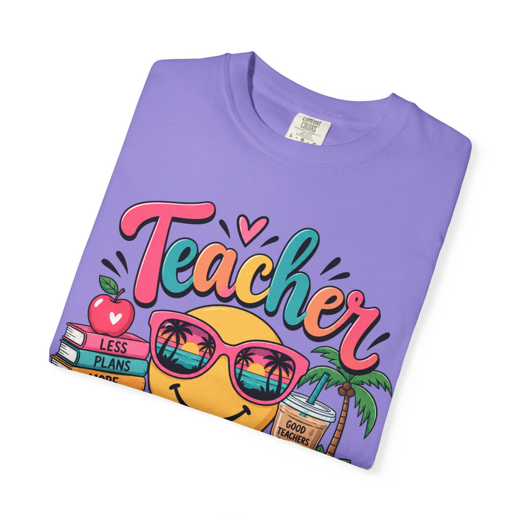 Teacher Off Duty T-shirt | Smiley Sunglasses, Books, Palm Trees, Coffee