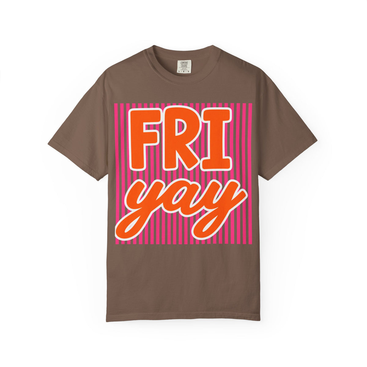 FRI yay T-shirt | Bright Retro Text, Pink Stripes