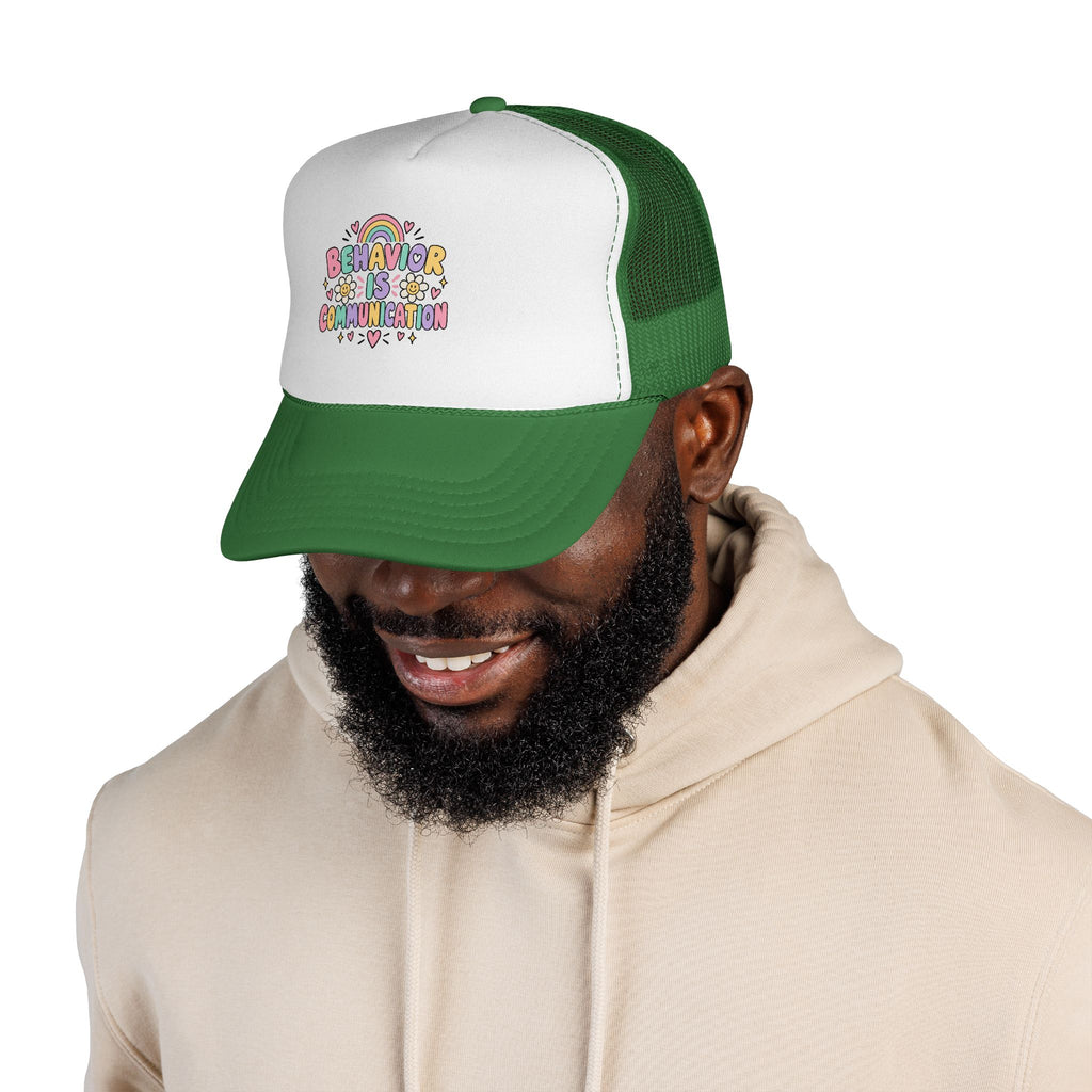 Behavior Is Communication Trucker Cap | Rainbow Floral Illustration
