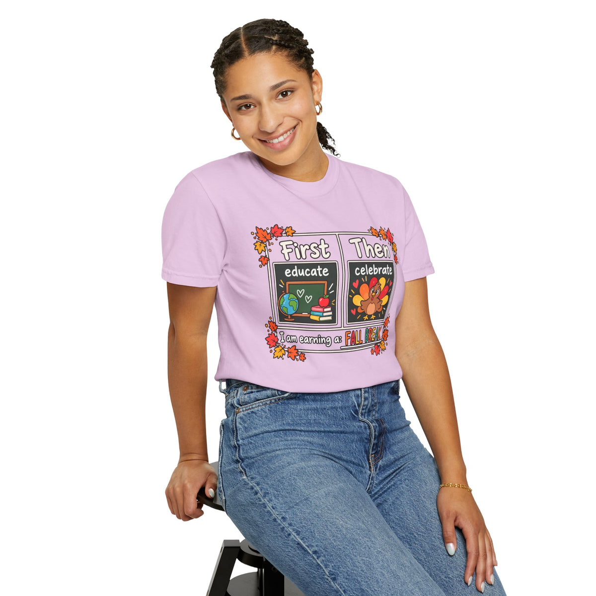 First Educate Then Celebrate fall break T-shirt | Teacher Autumn Design