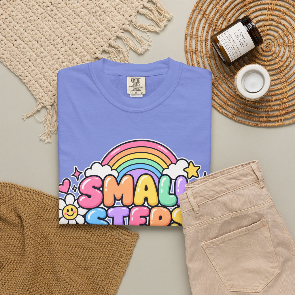 Small Steps Big Wins T-shirt | Retro Rainbow Positive Graphic