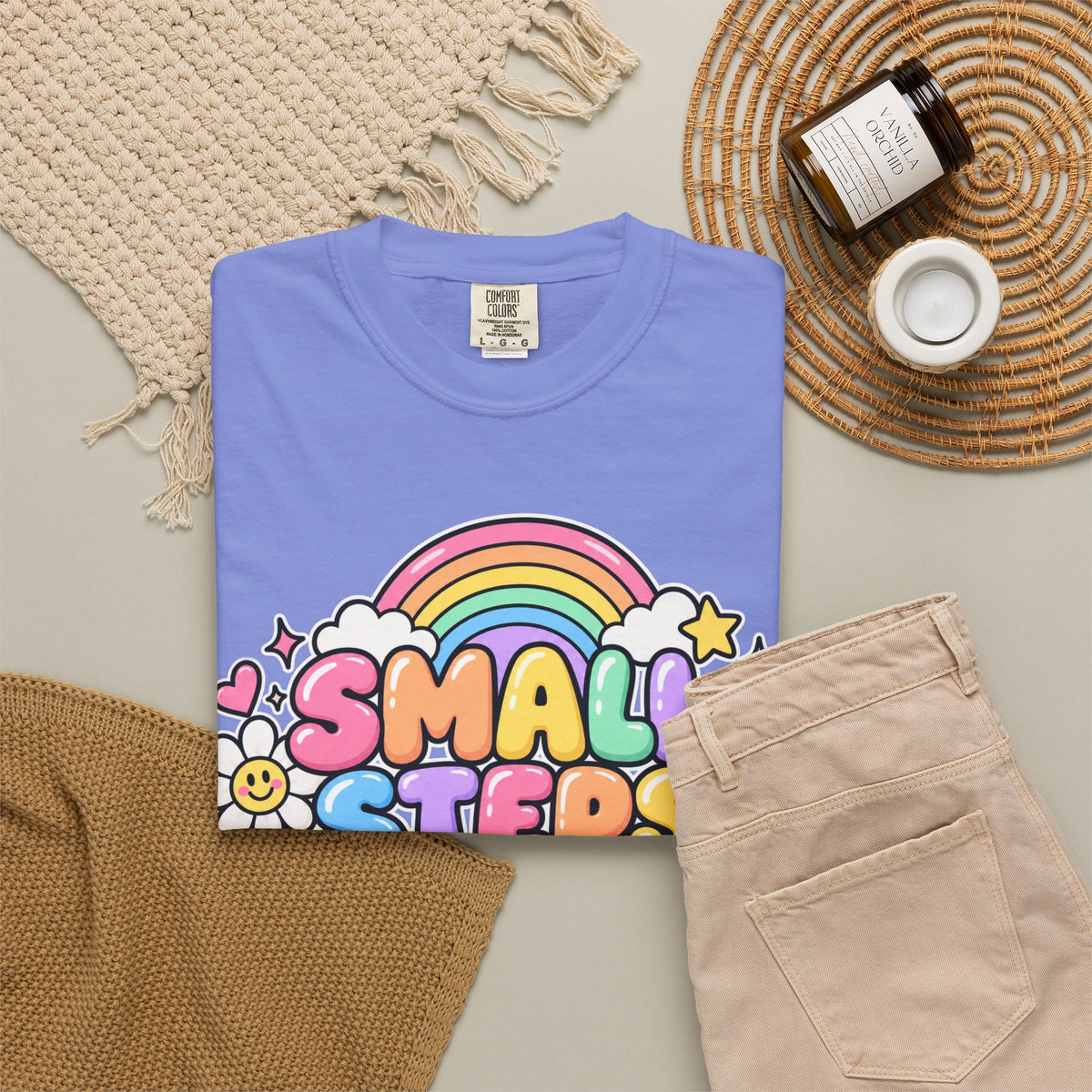 Small Steps Big Wins T-shirt | Retro Rainbow Positive Graphic