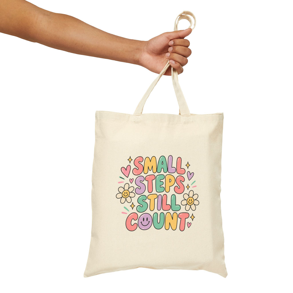 Small Steps Still Count Tote Bag | Pastel Floral Positive Quote