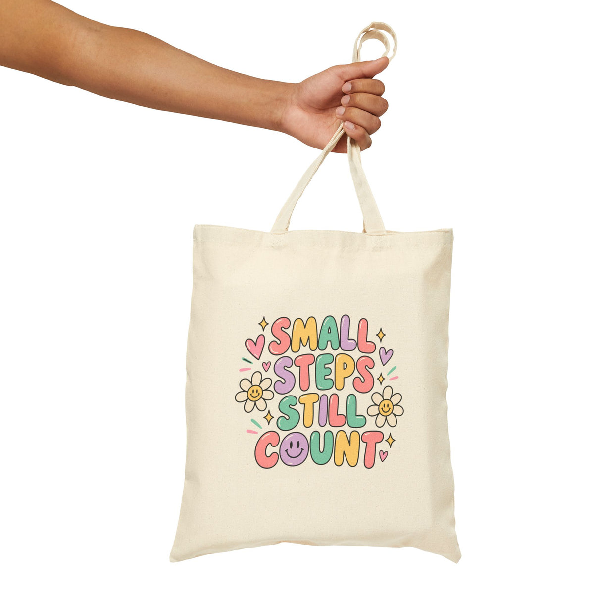 Small Steps Still Count Tote Bag | Pastel Floral Positive Quote