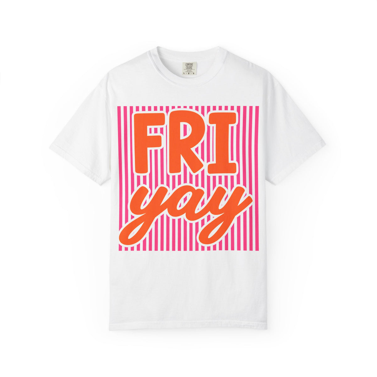 FRI yay T-shirt | Bright Retro Text, Pink Stripes