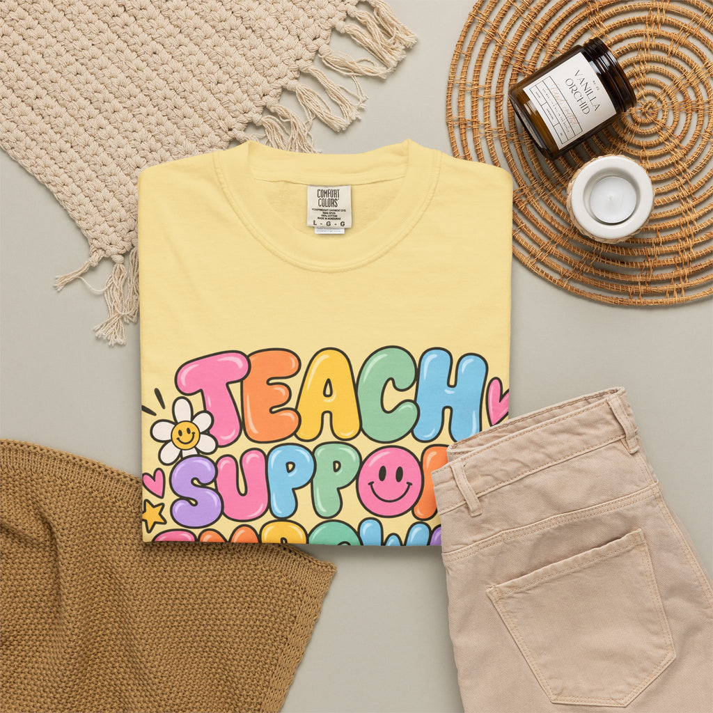 Teach Support Empower Include Repeat T-shirt | Rainbow Positivity Tee