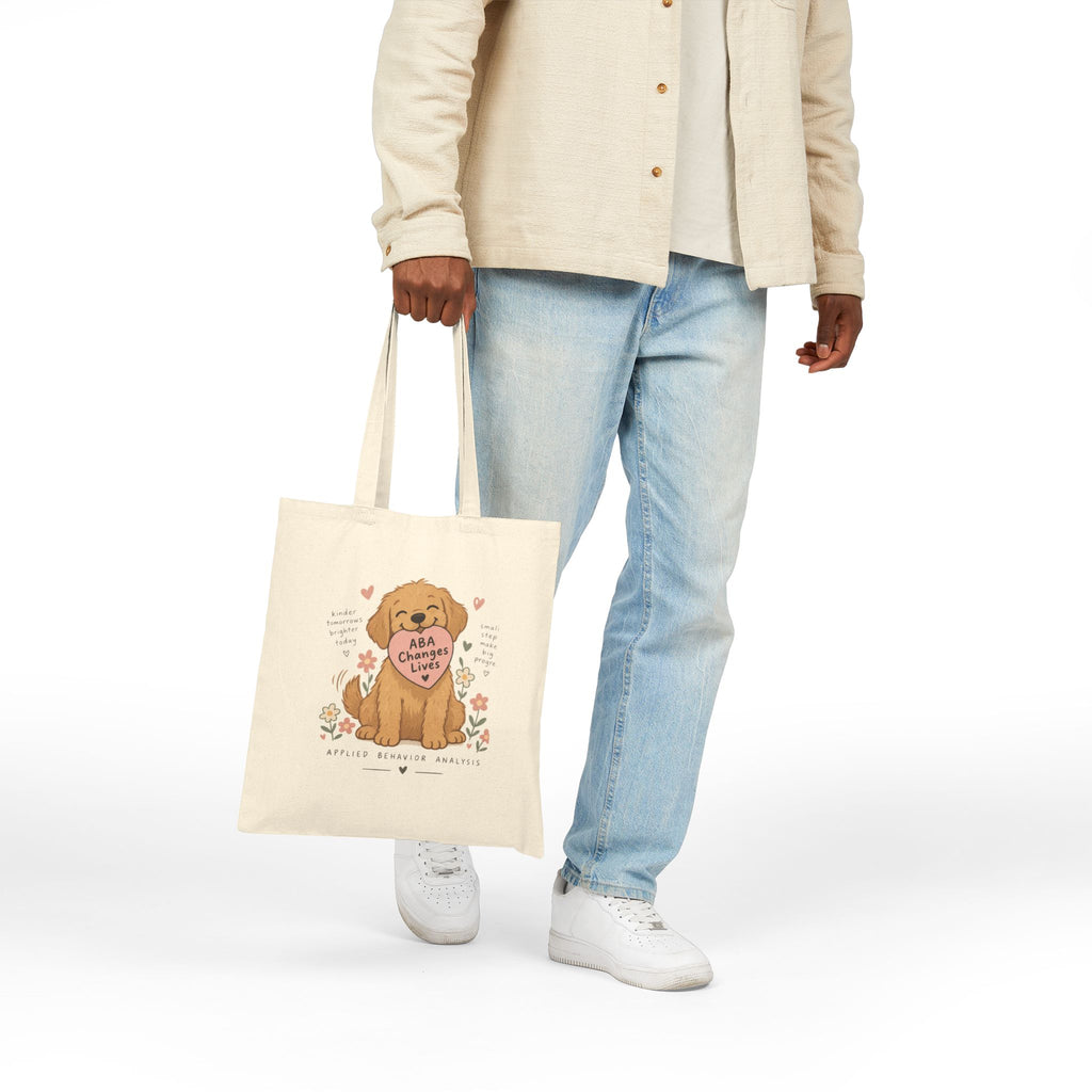 Golden Retriever Puppy Holding Heart tote bag | Cute Dog Illustration, Floral Accents