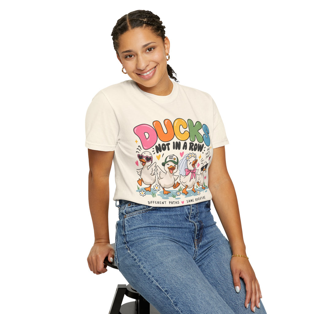 Ducks Not In A Row tee | Cute Duck Illustration T-Shirt, Different Paths Same Adventure