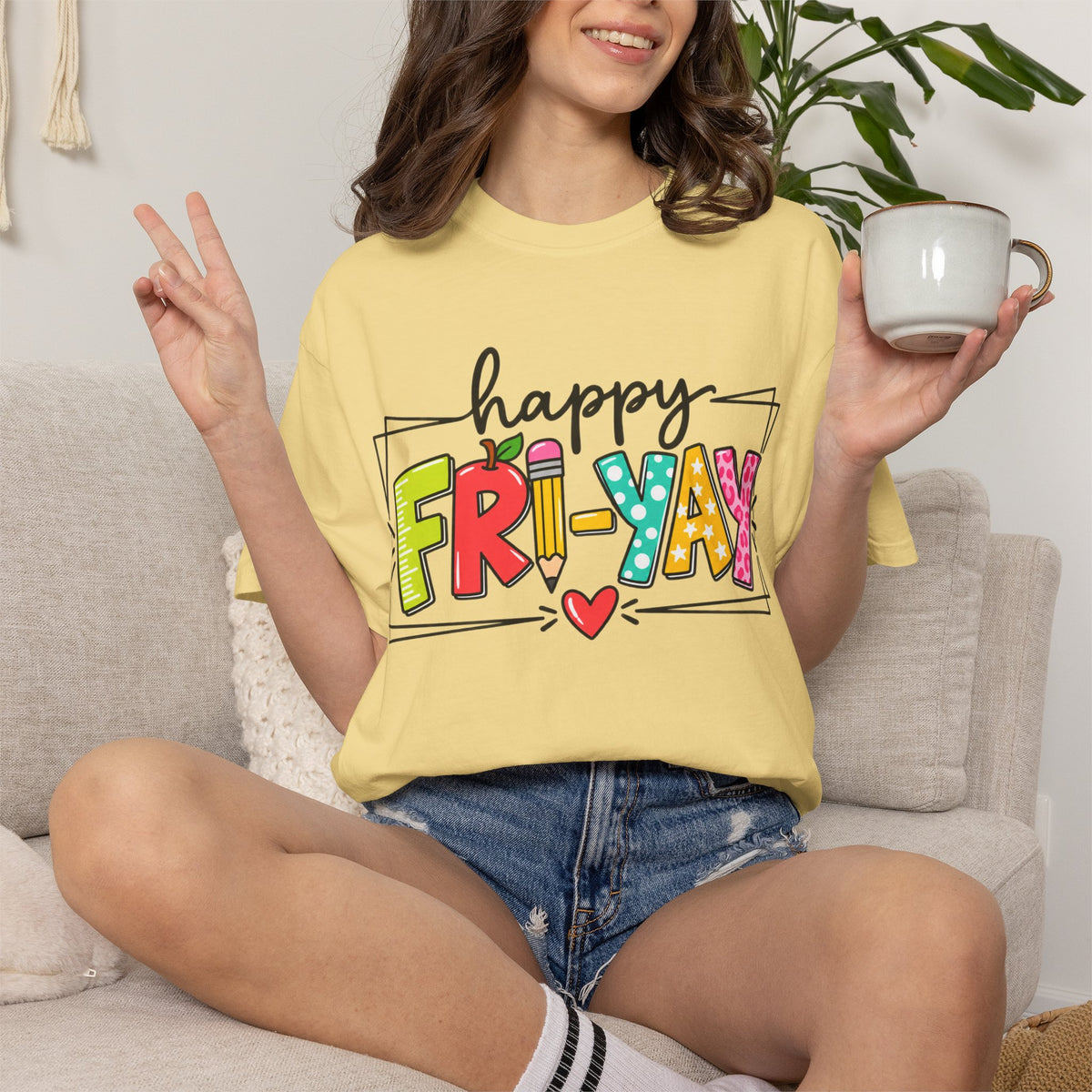 Happy Fri-yay Colorful Graphic T-shirt | Cute Friday Celebration Tee