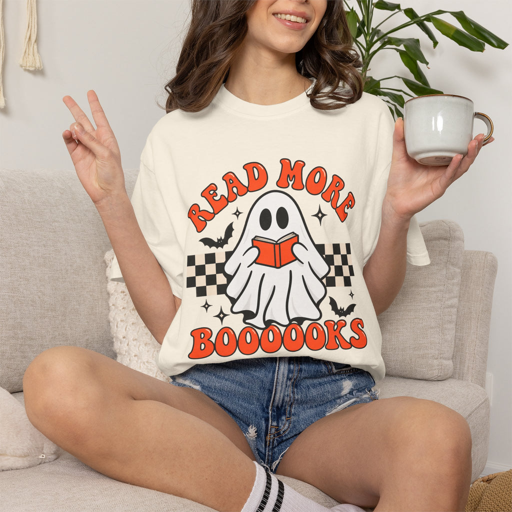 Read More Booooks ghost reading T-Shirt | Halloween book lover tee