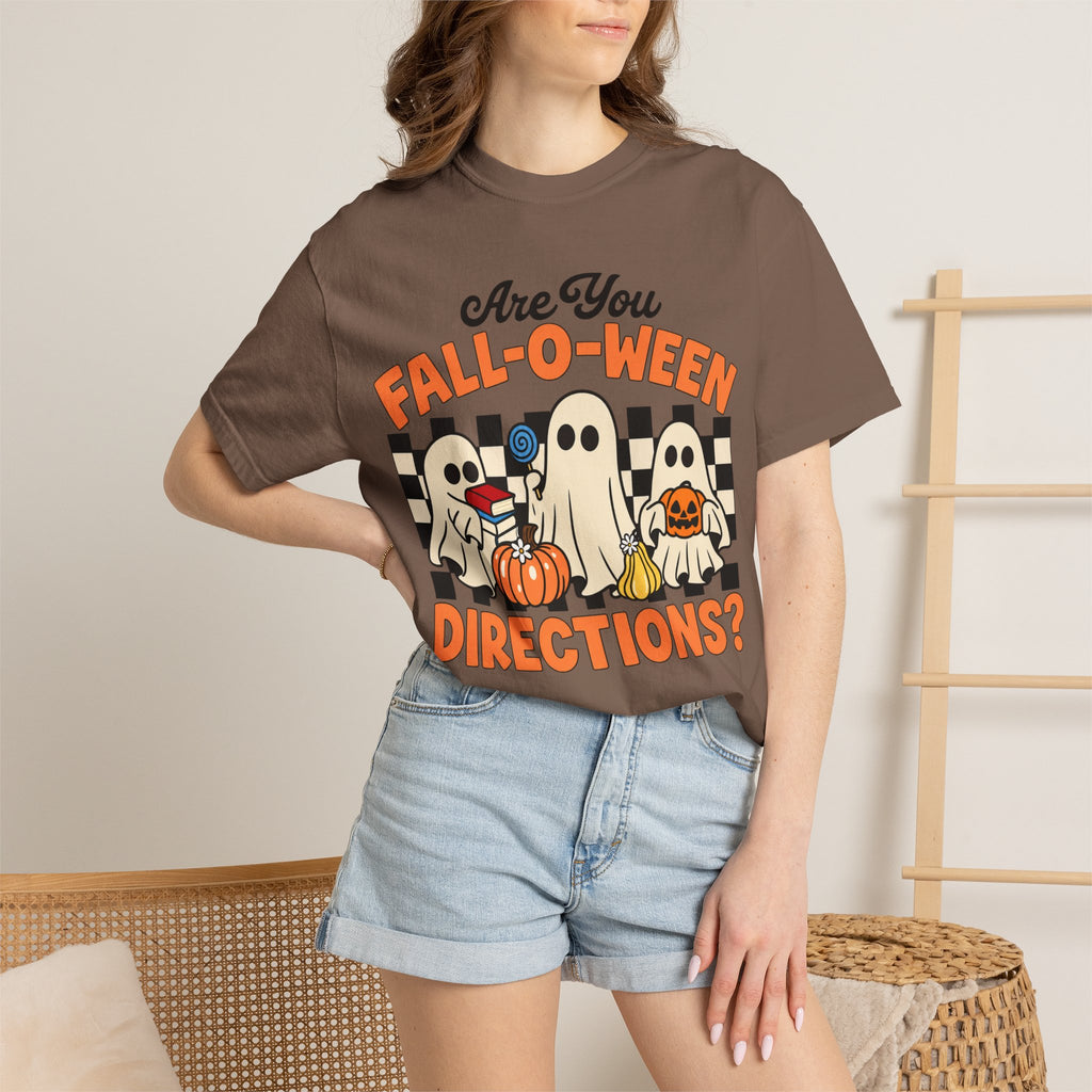 Fall-o-ween Ghosts Directions? T-shirt | Halloween pumpkin retro graphic