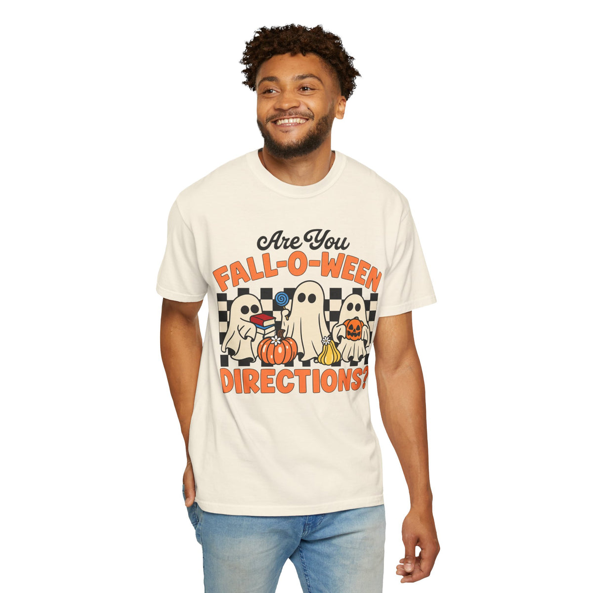 Fall-o-ween Ghosts Directions? T-shirt | Halloween pumpkin retro graphic