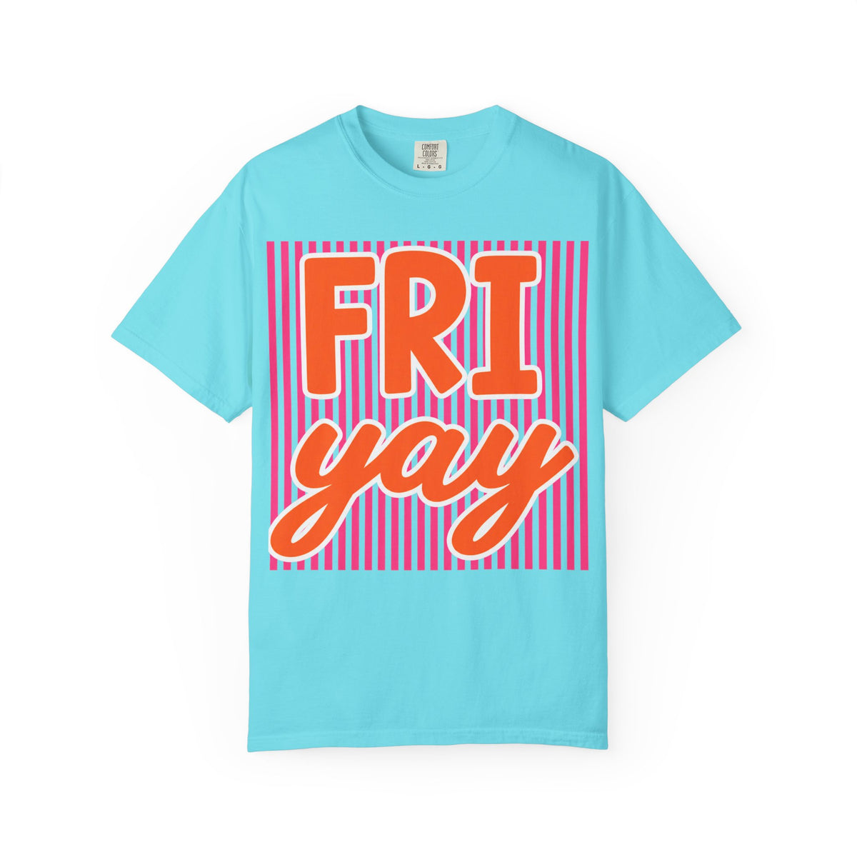 FRI yay T-shirt | Bright Retro Text, Pink Stripes