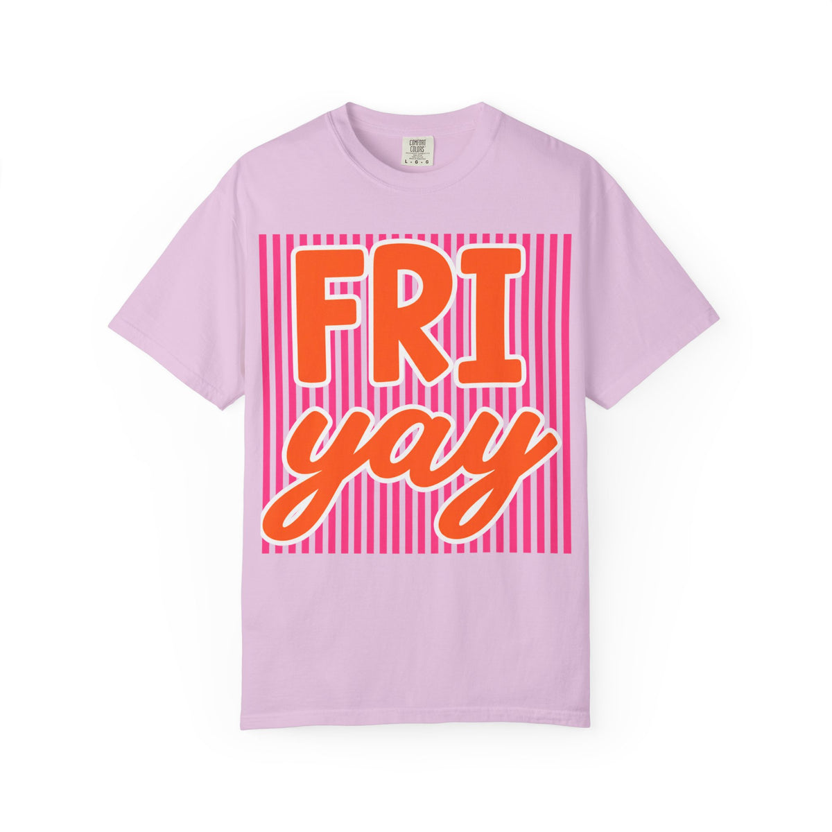 FRI yay T-shirt | Bright Retro Text, Pink Stripes