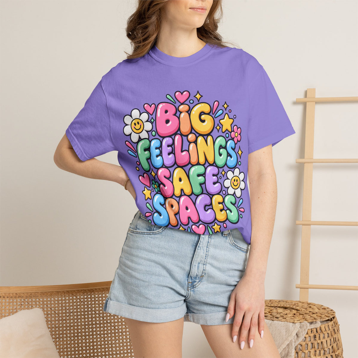 Big Feelings Safe Spaces T-shirt | Pastel Cute Floral Typography
