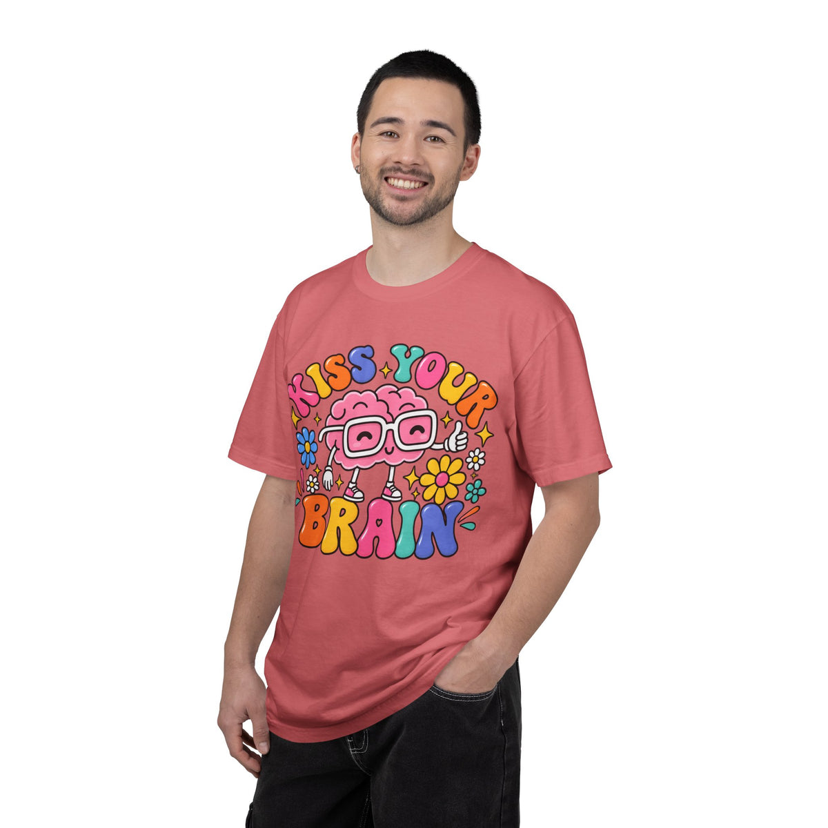 Kiss Your Brain BRI TEE | T-Shirt, Retro Cartoon Brain with Flowers