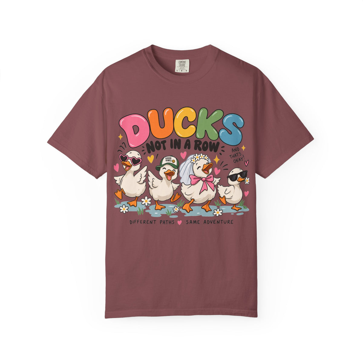 Ducks Not In A Row tee | Cute Duck Illustration T-Shirt, Different Paths Same Adventure