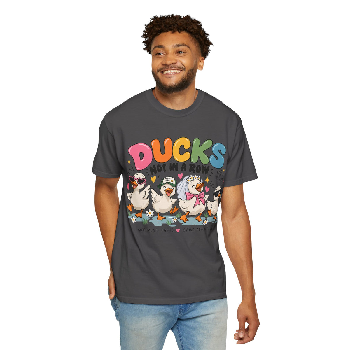 Ducks Not In A Row tee | Cute Duck Illustration T-Shirt, Different Paths Same Adventure