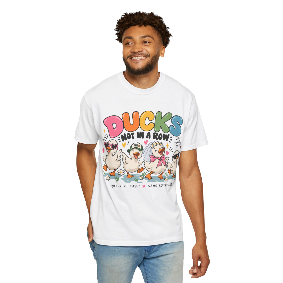 Ducks Not In A Row tee | Cute Duck Illustration T-Shirt, Different Paths Same Adventure