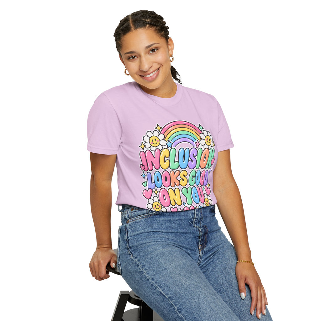 Inclusion Looks Good On You T-Shirt | Rainbow Smiles Graphic Tee