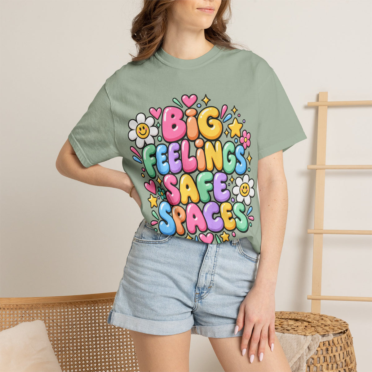 Big Feelings Safe Spaces T-shirt | Pastel Cute Floral Typography