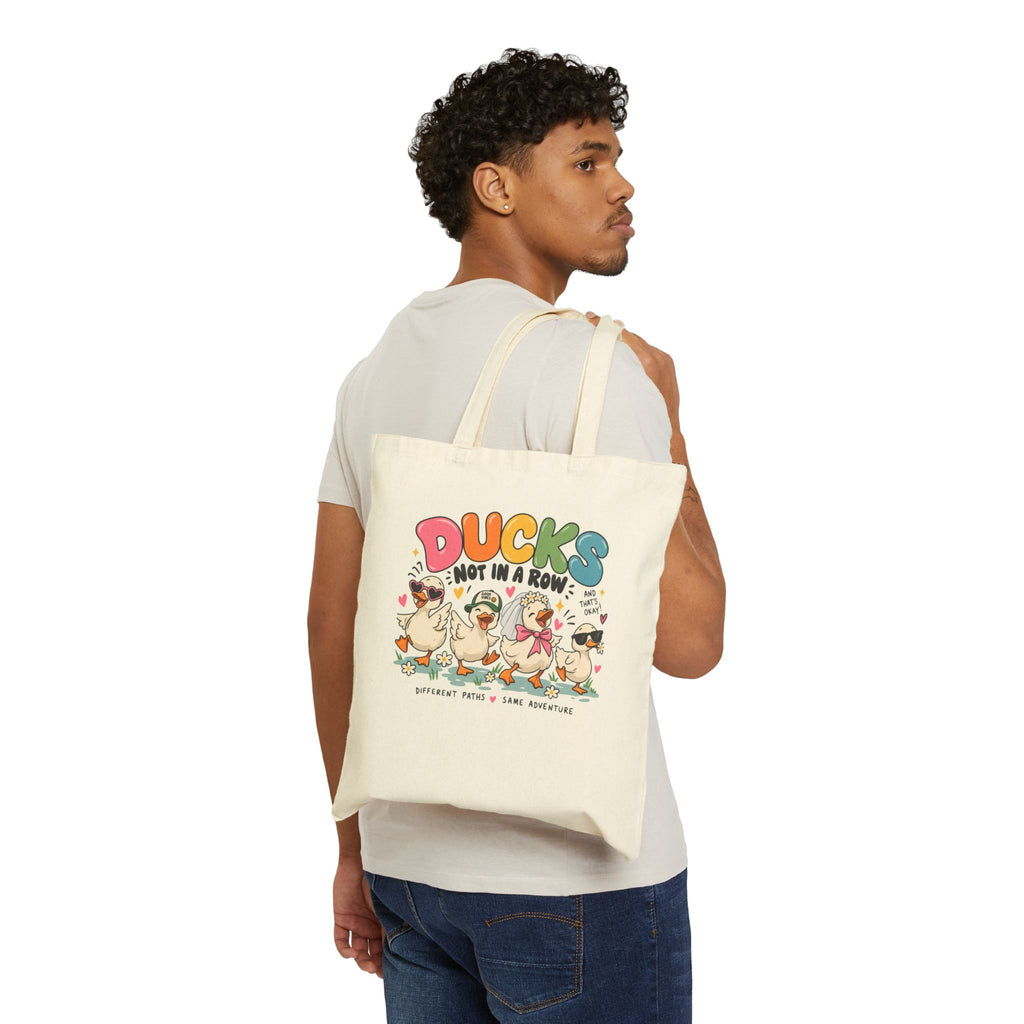 Ducks Not In A Row Tote Bag | Cartoon Ducks Canvas Tote