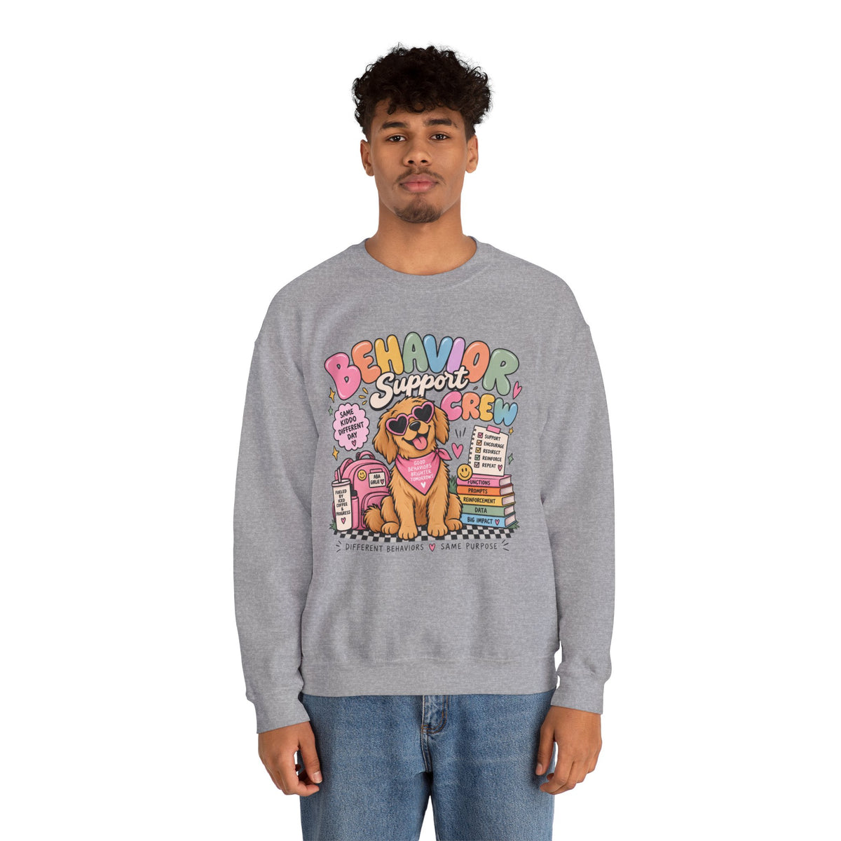 Behavior Support Crew sweatshirt | School Therapy Dog Design, Books & Classroom Icons