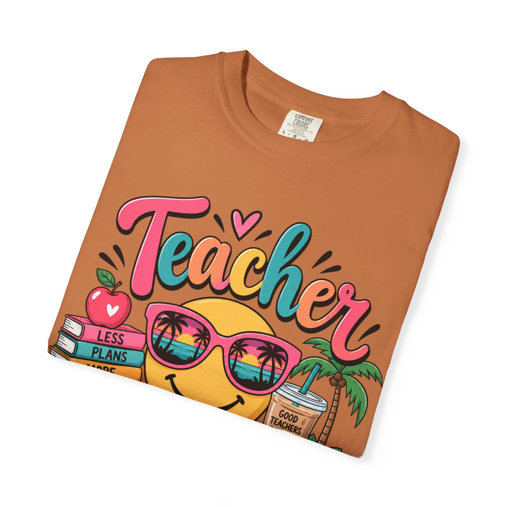 Teacher Off Duty T-shirt | Smiley Sunglasses, Books, Palm Trees, Coffee