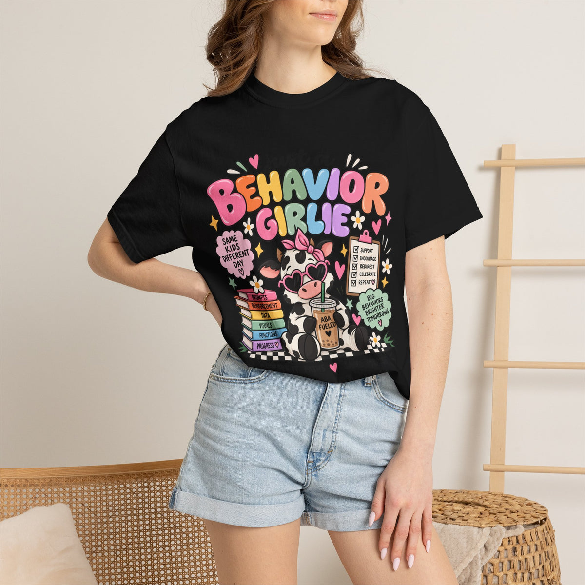 Just a Behavior Girl T-shirt | Cute Cow Therapist Illustration