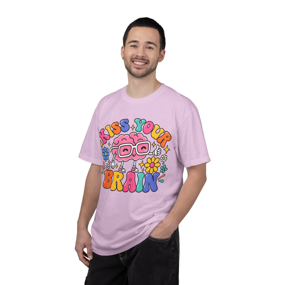 Kiss Your Brain BRI TEE | T-Shirt, Retro Cartoon Brain with Flowers